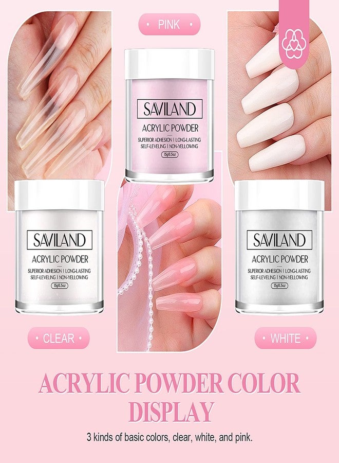 SAVILAND Acrylic Nail Kit Starter Set: Acrylic Nail Kit for Beginners with Everything White Pink Clear Acrylics Powder and Liquid Set #8/10/14 Nail Brush Forms Manicure Tools Home Nail Salon DIY - Image 5
